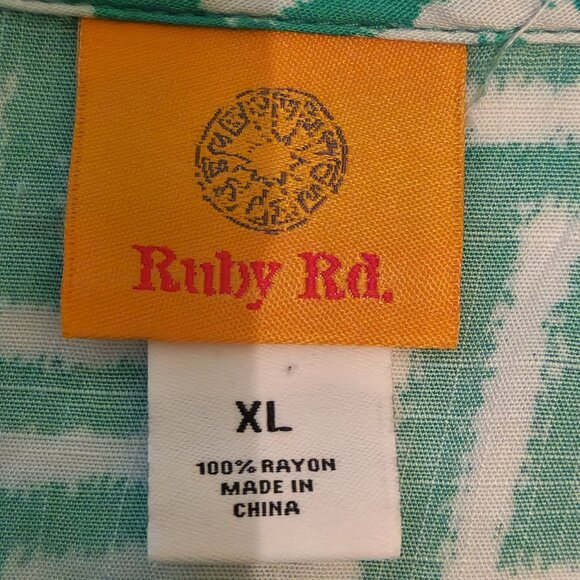 Ruby Rd. dress Women's XL Green white trellis print Split neck 3/4 puff sleeves - Picture 15 of 16